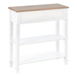 Homcom 80X75Cm Console Table W/ Drawer 2 Shelves Worktop Handle Retro White - thumbnail 2