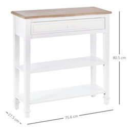 Homcom 80X75Cm Console Table W/ Drawer 2 Shelves Worktop Handle Retro White - thumbnail 3