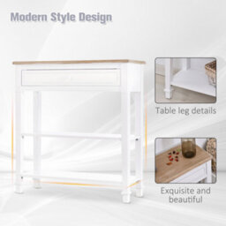 Homcom 80X75Cm Console Table W/ Drawer 2 Shelves Worktop Handle Retro White - thumbnail 7
