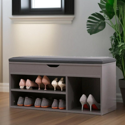Pirlo Plush Shoe Storage Bench 90Cm Grey Furniture - image 1