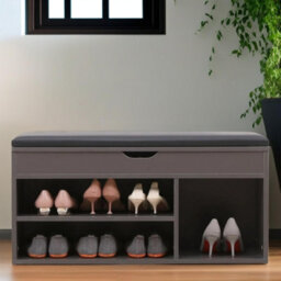 Pirlo Plush Shoe Storage Bench 90Cm Grey Furniture - thumbnail 3