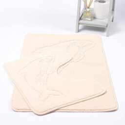 Homes & Linen Dolphin Cream Bath Mats Non Slip Bathroom Mats 2 Piece Pedestal And Bath Mat Set