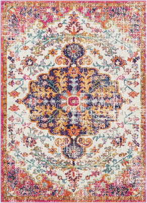 Livabliss Harput-Vintage Blue Orange Yellow Grey Traditional Boho Living Dining Bedroom Rug 120 X 170 Cm Easy Care, Non Shedding - image 1