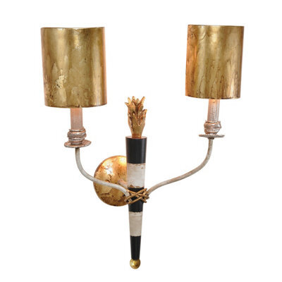 Elegant Twin Wall Light Sconce In Black And White With Gold Accents And Led Bulbs