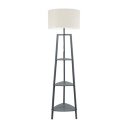Valuelights Hiru Grey 3 Tier Shelf Floor Lamp With White Trim Linen Shade - thumbnail 2