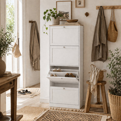 Wyld Haus Fiyofa 4-Drawer White Shoe Cabinet - Tall Slim Tilt-Out Storage 60 X 23.5 X 151 Cm - image 1