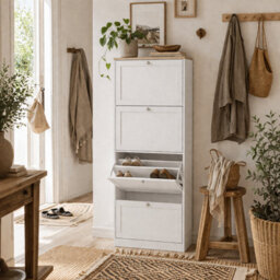 Wyld Haus Fiyofa 4-Drawer White Shoe Cabinet - Tall Slim Tilt-Out Storage 60 X 23.5 X 151 Cm