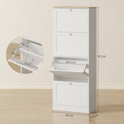 Wyld Haus Fiyofa 4-Drawer White Shoe Cabinet - Tall Slim Tilt-Out Storage 60 X 23.5 X 151 Cm - thumbnail 3