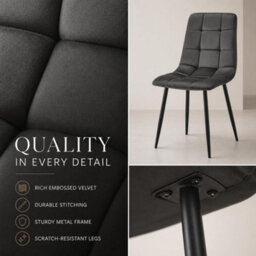 Bravich Zurich Velvet Embossed Dining Chair - Grey - thumbnail 7