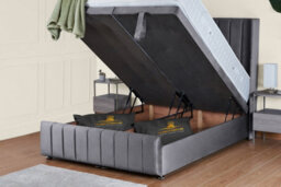UKBEDFURNITURE Kamara Wingback Plush Grey End Opening Divan Ottoman Bed With 54 Inch Headboard & 10 Inch Orthopaedic Mattress - thumbnail 2