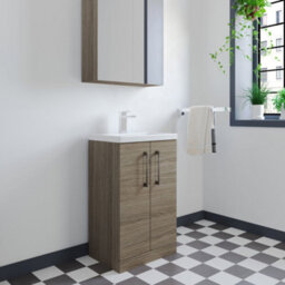 Balterley Bramshall Compact Bathroom Cloakroom Vanity Basin Unit With Polymarble Basin, Brushed Pewter Handles, 500mm, Mid Oak - thumbnail 3