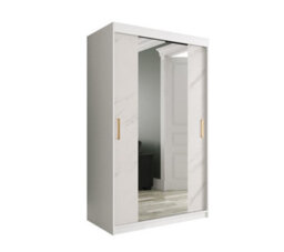 Arte Chic White Geneva T1 Mirrored Sliding Door Wardrobe W1200mm H2000mm D620mm - Modern Design, Gold Handles, Space-Saving - thumbnail 1