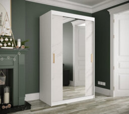Arte Chic White Geneva T1 Mirrored Sliding Door Wardrobe W1200mm H2000mm D620mm - Modern Design, Gold Handles, Space-Saving - thumbnail 2
