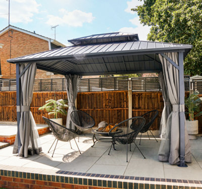 Grdn Living Haven 3.6M X 3M Hardtop Garden Gazebo With Double Metal Roof & Curtains - image 1