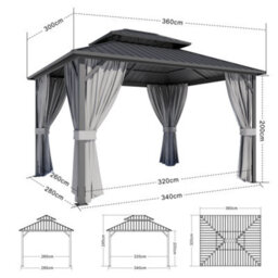 Grdn Living Haven 3.6M X 3M Hardtop Garden Gazebo With Double Metal Roof & Curtains - thumbnail 8