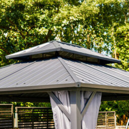 Grdn Living Haven 3.6M X 3M Hardtop Garden Gazebo With Double Metal Roof & Curtains - thumbnail 4