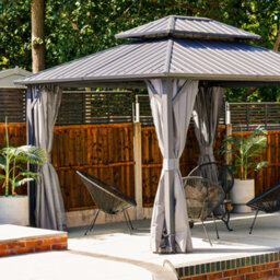 Grdn Living Haven 3.6M X 3M Hardtop Garden Gazebo With Double Metal Roof & Curtains - thumbnail 3