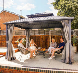 Grdn Living Haven 3.6M X 3M Hardtop Garden Gazebo With Double Metal Roof & Curtains - thumbnail 2