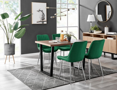 Furniturebox Uk Kylo Brown Wood Effect Dining Table & 4 Green Pesaro Silver Chairs - image 1