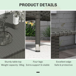 Outsunny Pe Rattan Outdoor Coffee Table, Easy Match Rattan Side Table, Grey - thumbnail 6