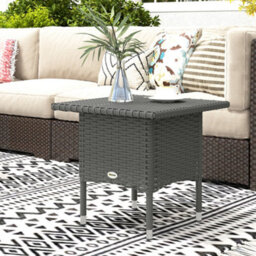 Outsunny Pe Rattan Outdoor Coffee Table, Easy Match Rattan Side Table, Grey - thumbnail 7