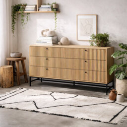 Wyld Haus Bjork Natural Oak Wide 6-Drawer Chest With Black Steel Base