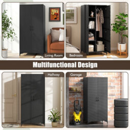 Costway Pe Rattan Wardrobe 157 Cm Wicker Armoire Closet W/ Hanging Rod - thumbnail 9