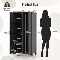 Costway Pe Rattan Wardrobe 157 Cm Wicker Armoire Closet W/ Hanging Rod - thumbnail 3