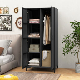 Costway Pe Rattan Wardrobe 157 Cm Wicker Armoire Closet W/ Hanging Rod - thumbnail 4