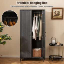 Costway Pe Rattan Wardrobe 157 Cm Wicker Armoire Closet W/ Hanging Rod - thumbnail 5