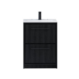 Royal Bathrooms Livora 600mm Black Woodgrain Floor Standing Bathroom Vanity Unit 2 Drawer With Stone Basin & Matt Black Handle - thumbnail 5