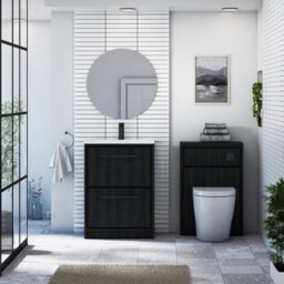 Royal Bathrooms Livora 600mm Black Woodgrain Floor Standing Bathroom Vanity Unit 2 Drawer With Stone Basin & Matt Black Handle - thumbnail 3
