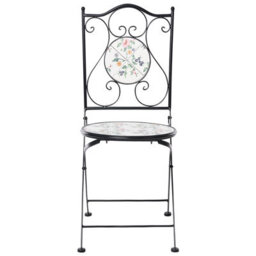 Wyld And Coco Black Bistro Set - 60Cm Round Mosaic Ceramic Table With 2 Folding Chairs - Outdoor Patio Furniture - thumbnail 6