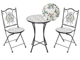 Wyld And Coco Black Bistro Set - 60Cm Round Mosaic Ceramic Table With 2 Folding Chairs - Outdoor Patio Furniture - thumbnail 3