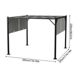 Breeins 3X3M Outdoor Garden Steel Retractable Pergola Shelter With Canopy, Light Grey - thumbnail 9