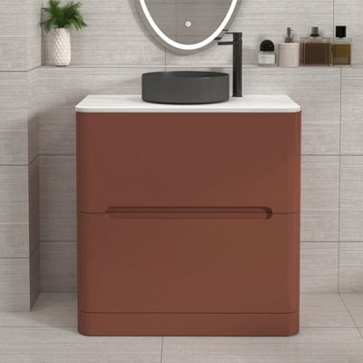 Royal Bathrooms Venice 800mm Terracotta Clay Freestanding Bathroom Countertop Vanity Unit 2 Drawer With Art Round Basin - image 1