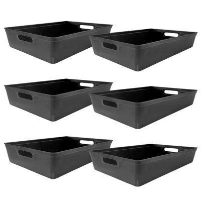 Simpa 6Pc 6L Black Plastic Storage Basket Studio Organiser Trays With Handles - image 1