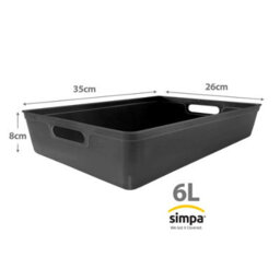 Simpa 6Pc 6L Black Plastic Storage Basket Studio Organiser Trays With Handles - thumbnail 3