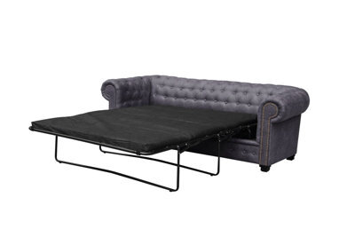 Astor Chesterfield Style Sofa Bed 3 Seater  Grey Faux Leather - image 1