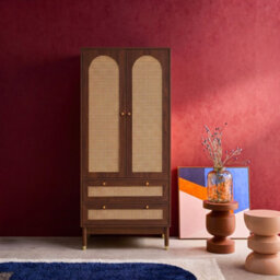 Sweeek - Wardrobe With 2 Doors And 2 Drawers, Caning Walnut 80X50X180 Cm - Judith - thumbnail 1