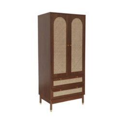 Sweeek - Wardrobe With 2 Doors And 2 Drawers, Caning Walnut 80X50X180 Cm - Judith - thumbnail 2