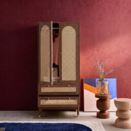 Sweeek - Wardrobe With 2 Doors And 2 Drawers, Caning Walnut 80X50X180 Cm - Judith - thumbnail 4