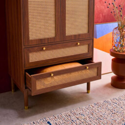Sweeek - Wardrobe With 2 Doors And 2 Drawers, Caning Walnut 80X50X180 Cm - Judith - thumbnail 6