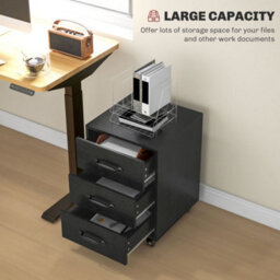 Homcom File Cabinet With 3 Drawers, Under Desk Mobile Filing Cabinet Black - thumbnail 4