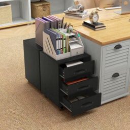 Homcom File Cabinet With 3 Drawers, Under Desk Mobile Filing Cabinet Black - thumbnail 7