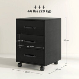 Homcom File Cabinet With 3 Drawers, Under Desk Mobile Filing Cabinet Black - thumbnail 3