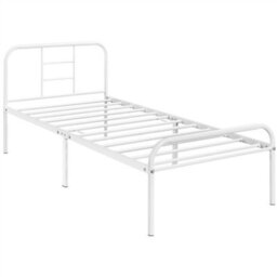 Yaheetech White 3Ft Single Metal Bed Frame With High Headboard Strong Iron Platform Bed For Bedroom - thumbnail 2