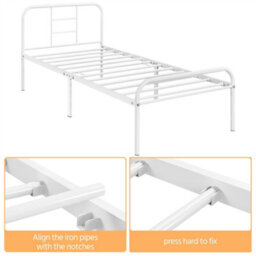 Yaheetech White 3Ft Single Metal Bed Frame With High Headboard Strong Iron Platform Bed For Bedroom - thumbnail 6
