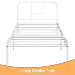 Yaheetech White 3Ft Single Metal Bed Frame With High Headboard Strong Iron Platform Bed For Bedroom - thumbnail 8