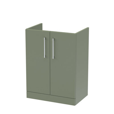 Nuie Hudson Reed Arno Floor Standing Vanity Unit, Durable 2 Soft Close Door Bathroom Sink Vanity Unit With Shelf In Satin Green, 600mm - image 1